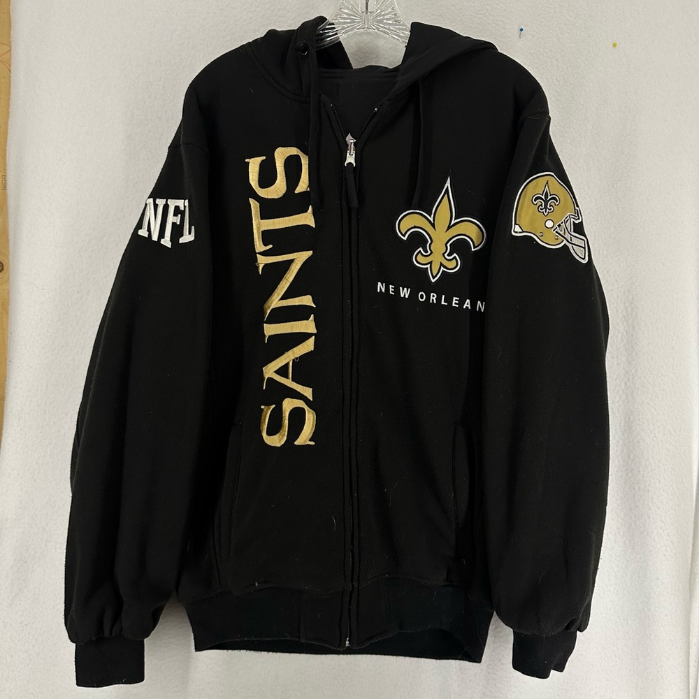 NFL New Orleans Saints Hoodie Jacket Embroidered Reversible Mens XL Black